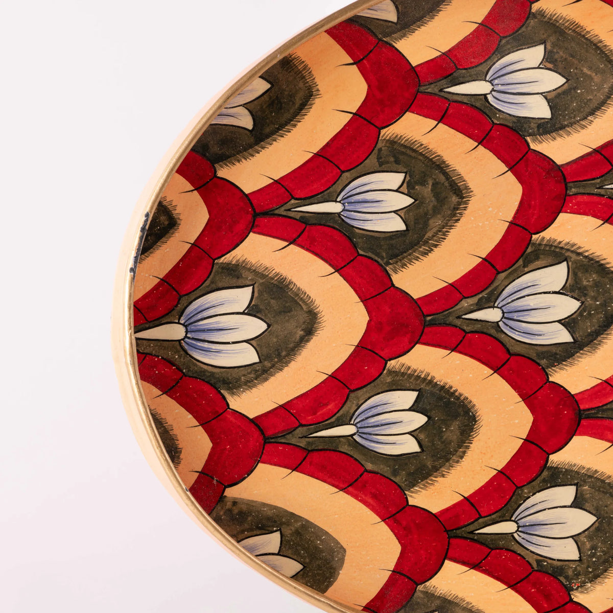 Tablett Oriental grün/rot oval 48 x 39 cm