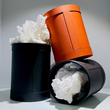 Leder-Papierkorb plumfarbig