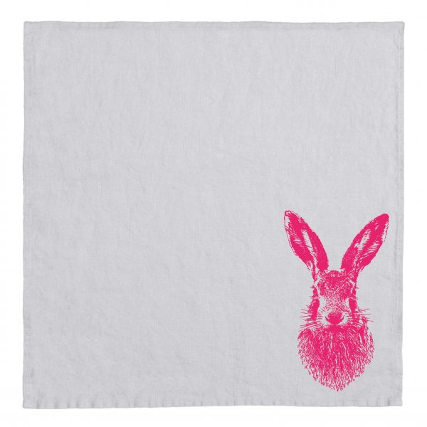 Servietten Feldhase Pink, 100% Leinen grau