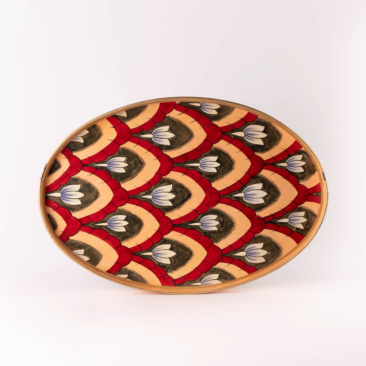 Tablett Oriental grün/rot oval 48 x 39 cm