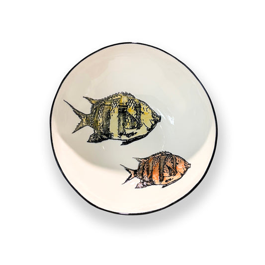 Grosse Servierschale mit Fisch gelborange Ø 32 cm