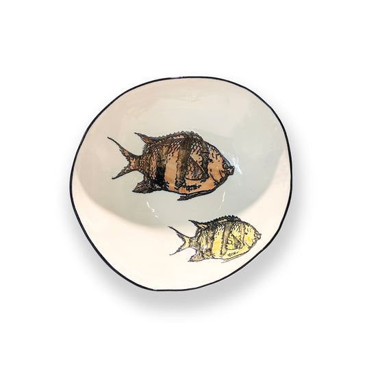 Grosse Servierschale mit Fisch orangegelb Ø 32 cm