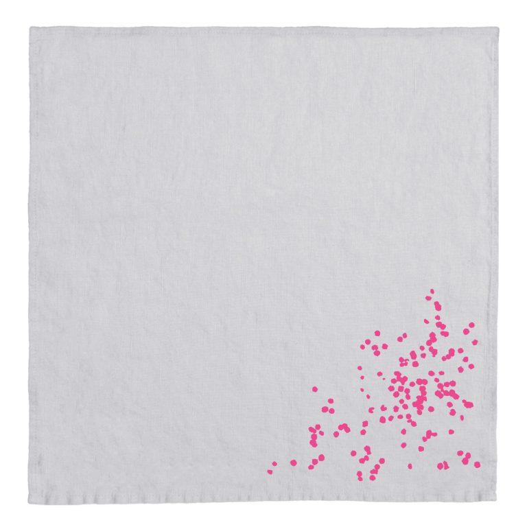 Servietten Blüten Pink, 100% Leinen grau